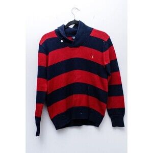 Ralph Lauren Polo Boys Youth Sweater Red Blue Striped Pullover L pony